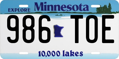 MN license plate 986TOE