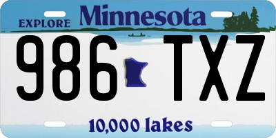 MN license plate 986TXZ