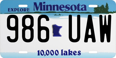 MN license plate 986UAW