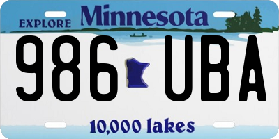 MN license plate 986UBA
