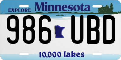 MN license plate 986UBD