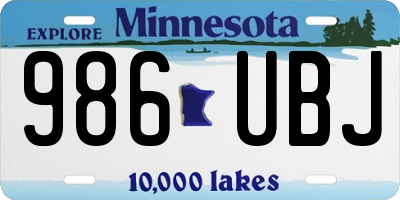 MN license plate 986UBJ