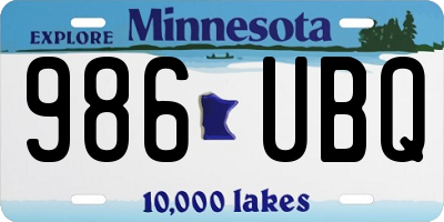 MN license plate 986UBQ