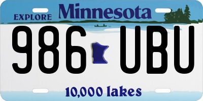MN license plate 986UBU