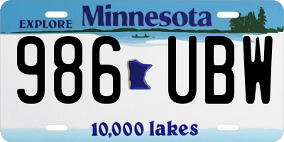 MN license plate 986UBW