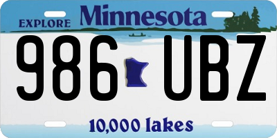 MN license plate 986UBZ