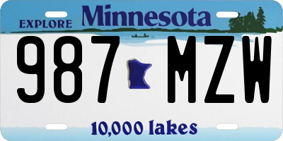 MN license plate 987MZW