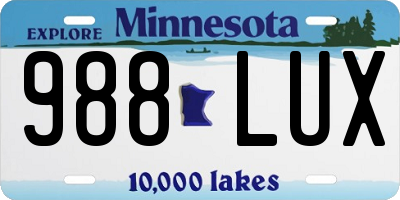 MN license plate 988LUX