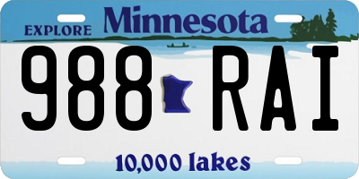 MN license plate 988RAI