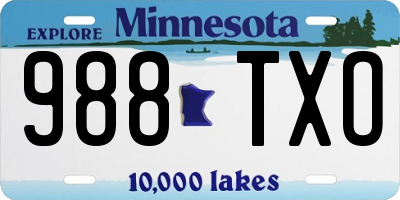 MN license plate 988TXO