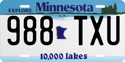 MN license plate 988TXU