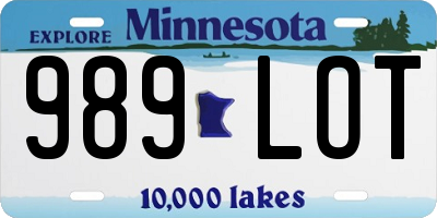 MN license plate 989LOT