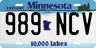 MN license plate 989NCV