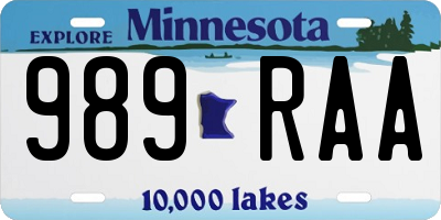 MN license plate 989RAA