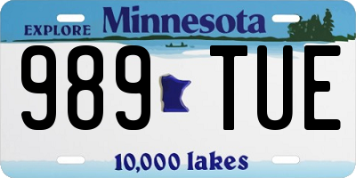 MN license plate 989TUE