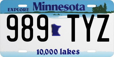 MN license plate 989TYZ
