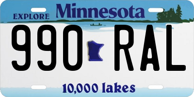 MN license plate 990RAL