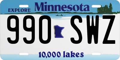 MN license plate 990SWZ
