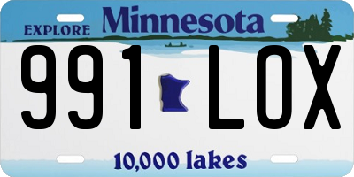 MN license plate 991LOX