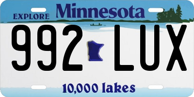 MN license plate 992LUX