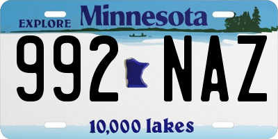 MN license plate 992NAZ