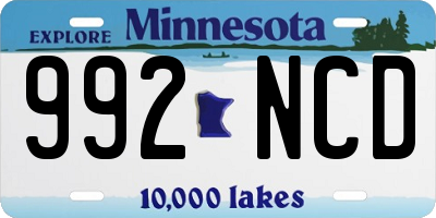 MN license plate 992NCD