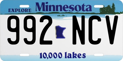 MN license plate 992NCV