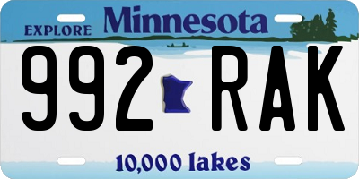 MN license plate 992RAK