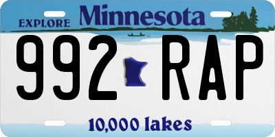 MN license plate 992RAP