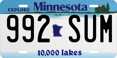 MN license plate 992SUM