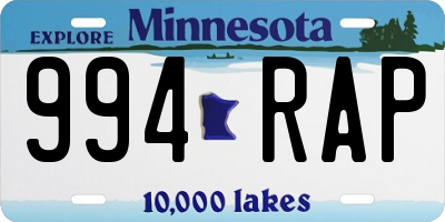 MN license plate 994RAP