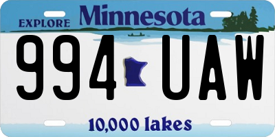 MN license plate 994UAW