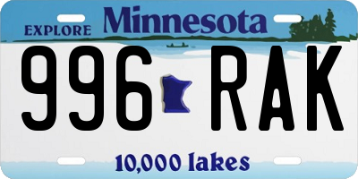 MN license plate 996RAK