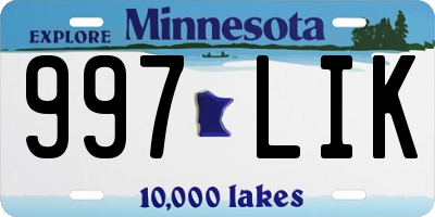 MN license plate 997LIK