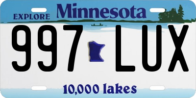 MN license plate 997LUX