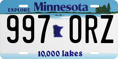 MN license plate 997ORZ