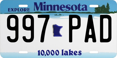 MN license plate 997PAD