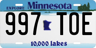 MN license plate 997TOE