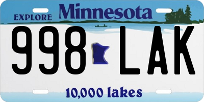 MN license plate 998LAK