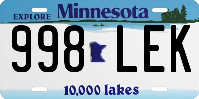 MN license plate 998LEK