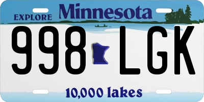 MN license plate 998LGK
