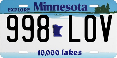 MN license plate 998LOV