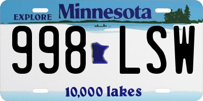 MN license plate 998LSW