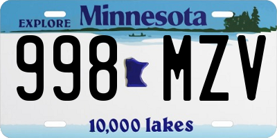 MN license plate 998MZV