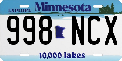 MN license plate 998NCX