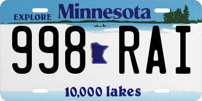 MN license plate 998RAI