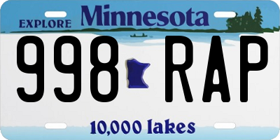 MN license plate 998RAP