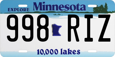 MN license plate 998RIZ