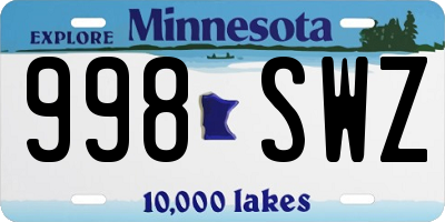 MN license plate 998SWZ