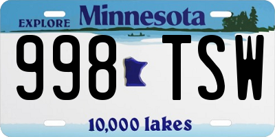 MN license plate 998TSW
